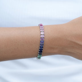 Gradient Multi Color Emerald Gemstone Tennis Bracelet