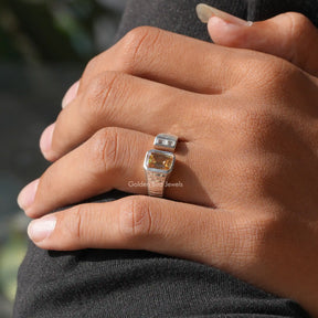 Close-Up View of Criss Cut Moissanite Open Cuff Ring In White Gold