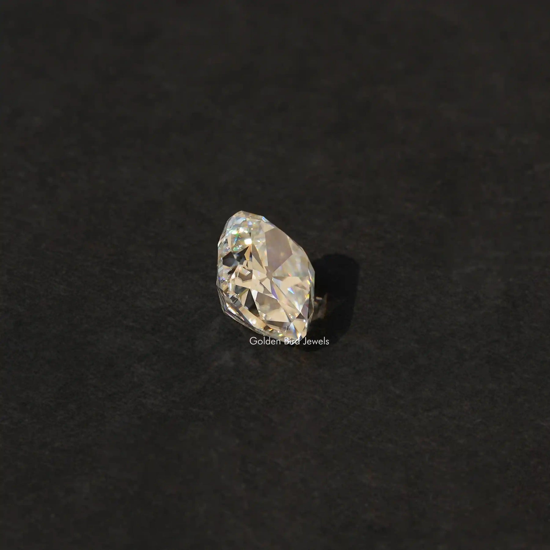 [Side view of cushion cut loose moissanite]-[Golden Bird Jewels]
