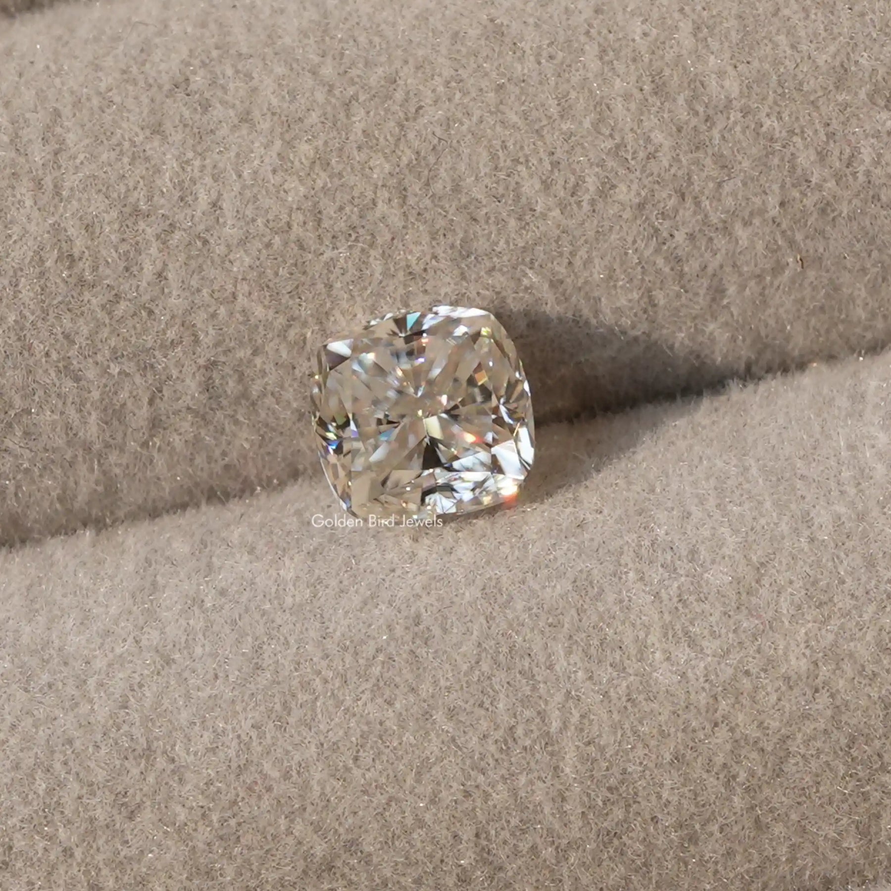 [This cushion cut loose moissanite crafted with vvs clarity]-[Golden Bird Jewels]