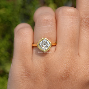 Old Mine Cushion Cut Bezel Set Solitaire Ring