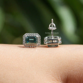 [This emerald cut stud earrings made of round cut side stones]-[Golden Bird Jewels]