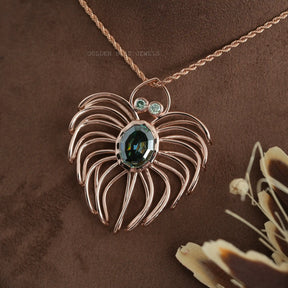 [Rose gold blue green oval cut moissanite pendant]-[Golden Bird Jewels]