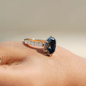 [Dark Grey Oval Cut Moissanite Ring Set In 6 Prongs]-[Golden Bird Jewels]