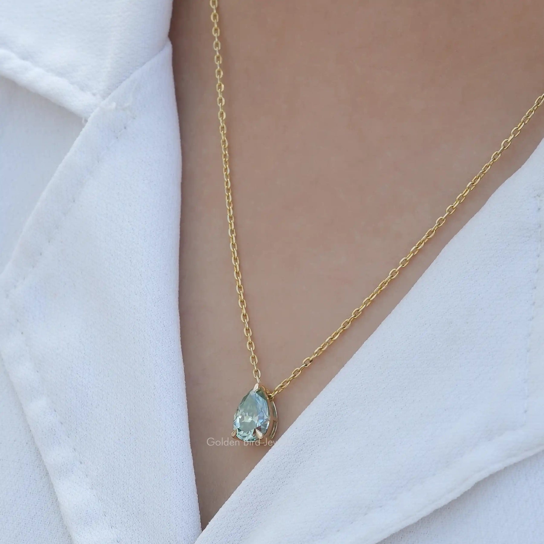 [Pear cut moissanite pendant crafted with vvs clarity and blue color moissanite]-[Golden Bird Jewels]