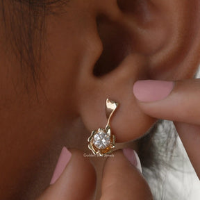 [In ear front view of round cut cluuster earring]-[Golden Bird Jewels]