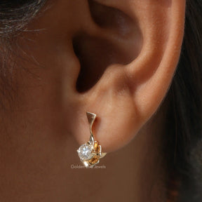 [In ear front view of cluster earrings]-[Golden Bird Jewels]