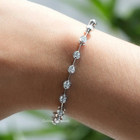 In front view of moissanite round Shape Bracelet