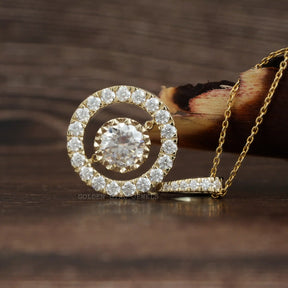 [This halo design moissanite pendant made of round cut stones]-[Golden Bird Jewels]