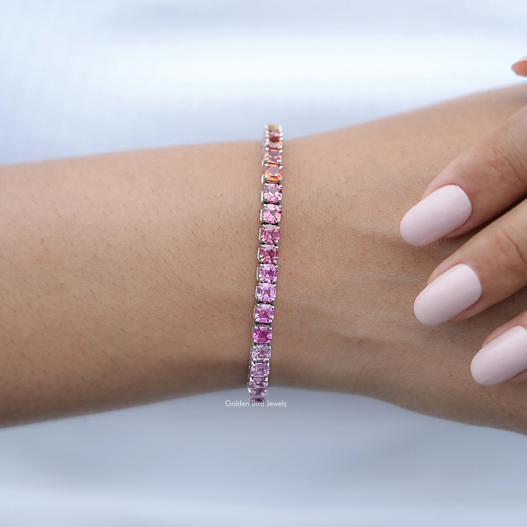 Gradient Multi Color Asscher Gemstone Tennis Bracelet
