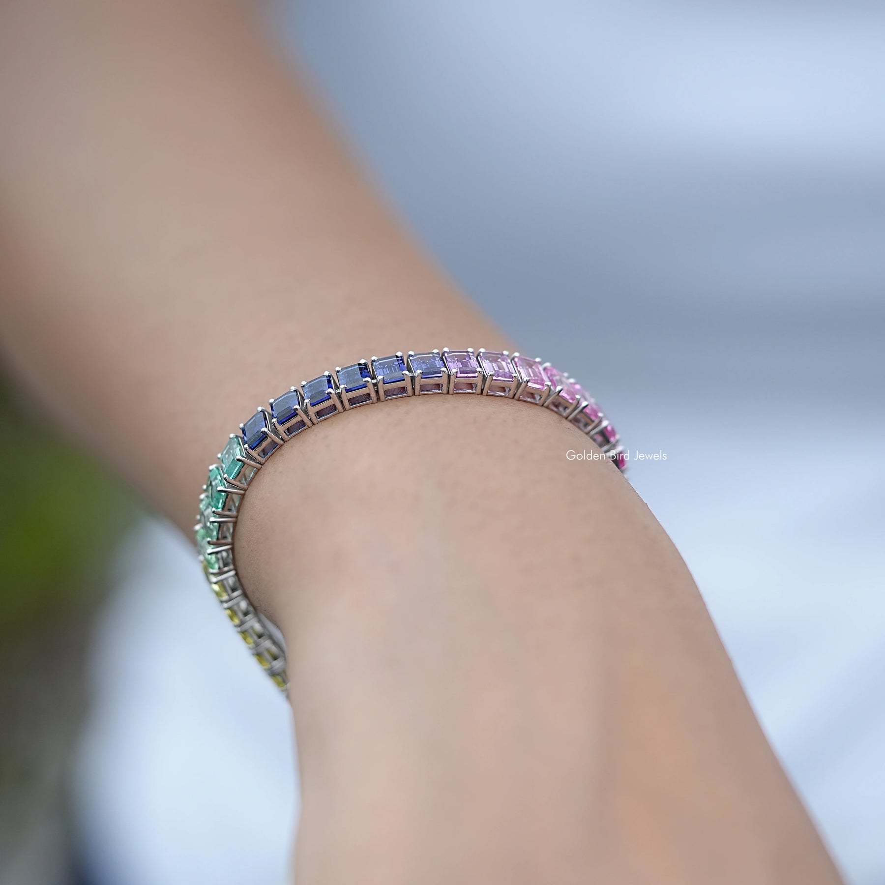 Gradient Multi Color Emerald Gemstone Tennis Bracelet