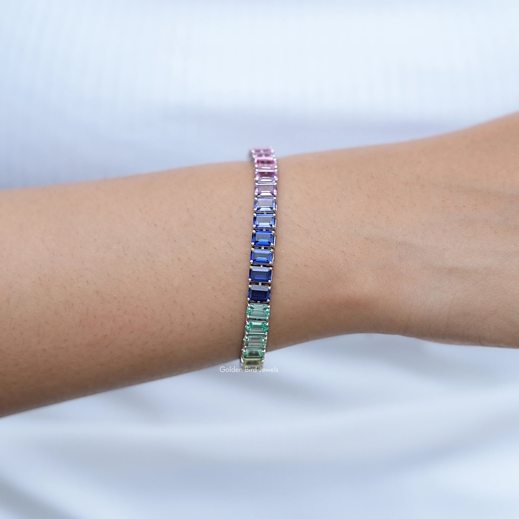 Gradient Multi Color Emerald Gemstone Tennis Bracelet