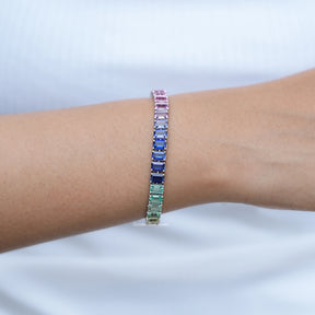 Gradient Multi Color Emerald Gemstone Tennis Bracelet