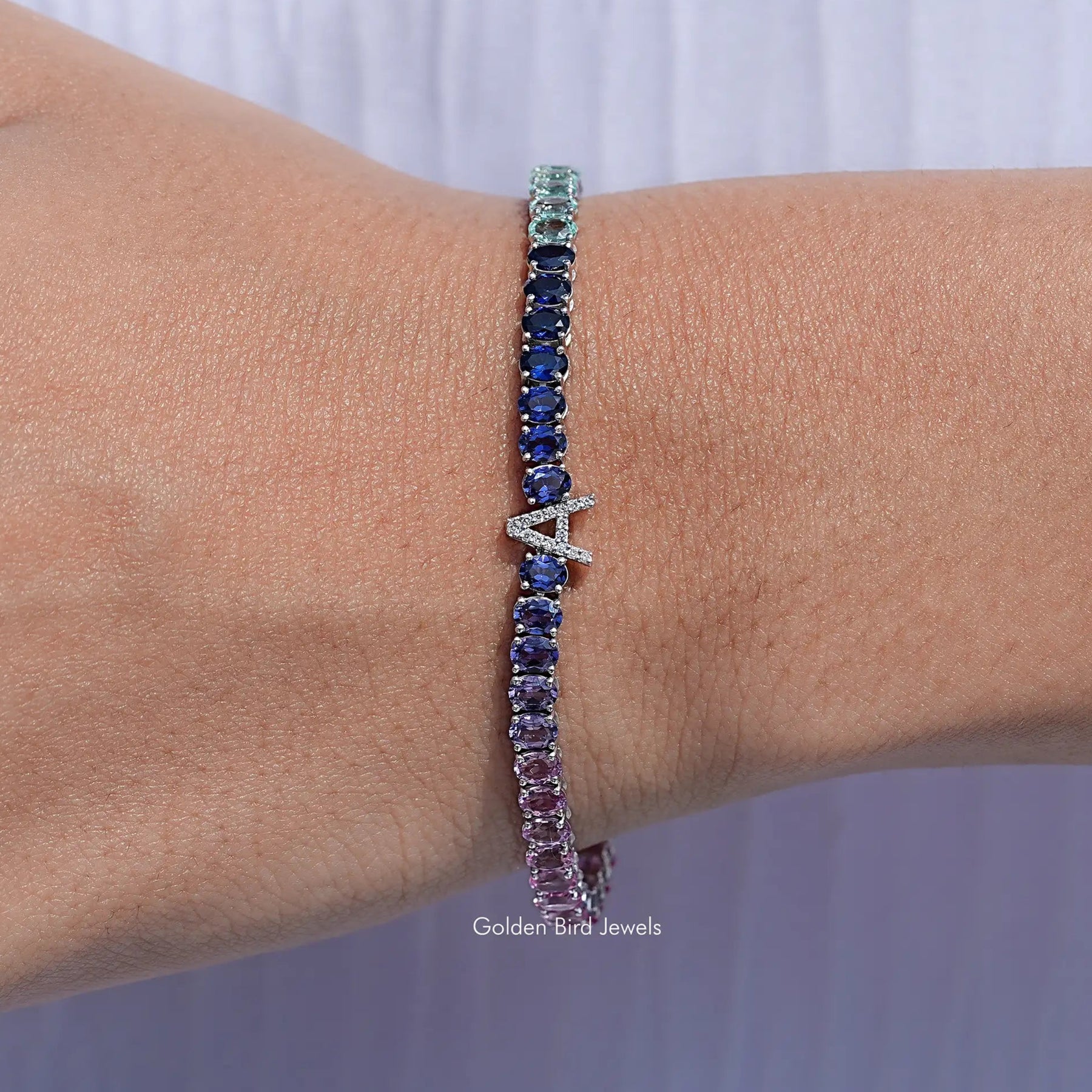 Gradient Multi Color Oval Gemstone Tennis Bracelet