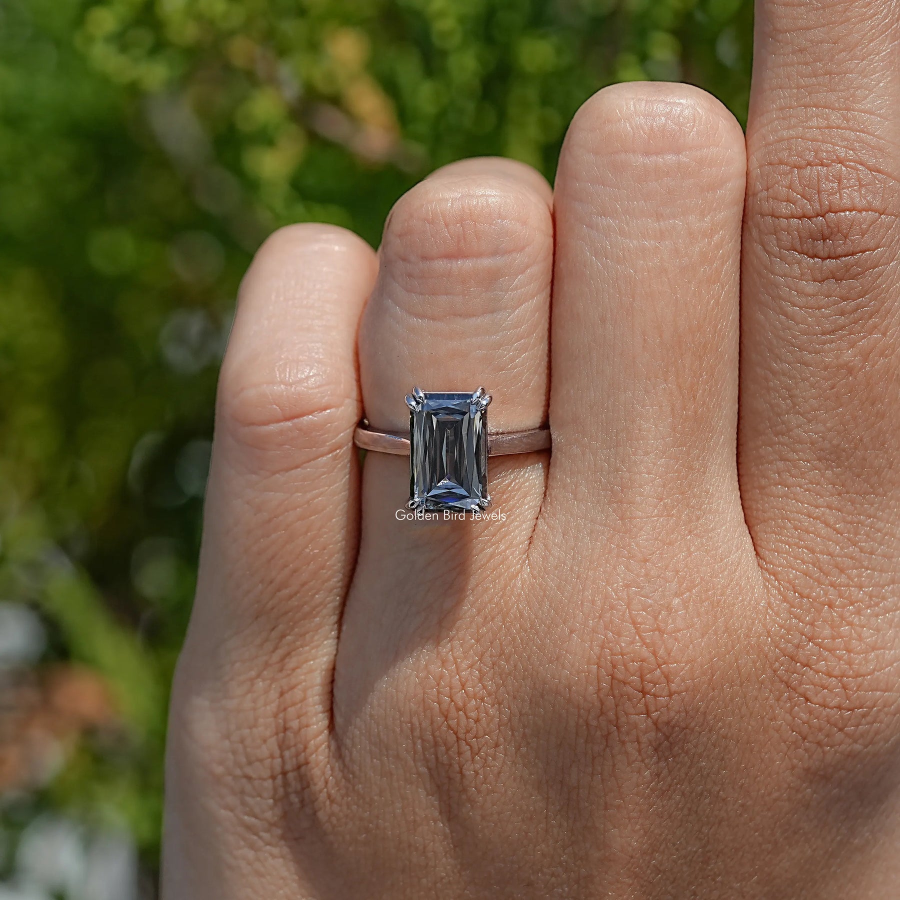 Gray Criss Cut Moissanite Solitaire Ring