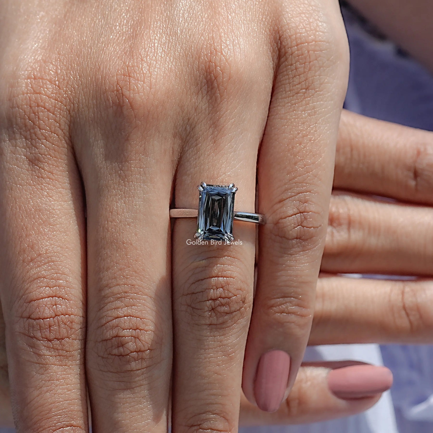 Gray Criss Cut Moissanite Solitaire Ring