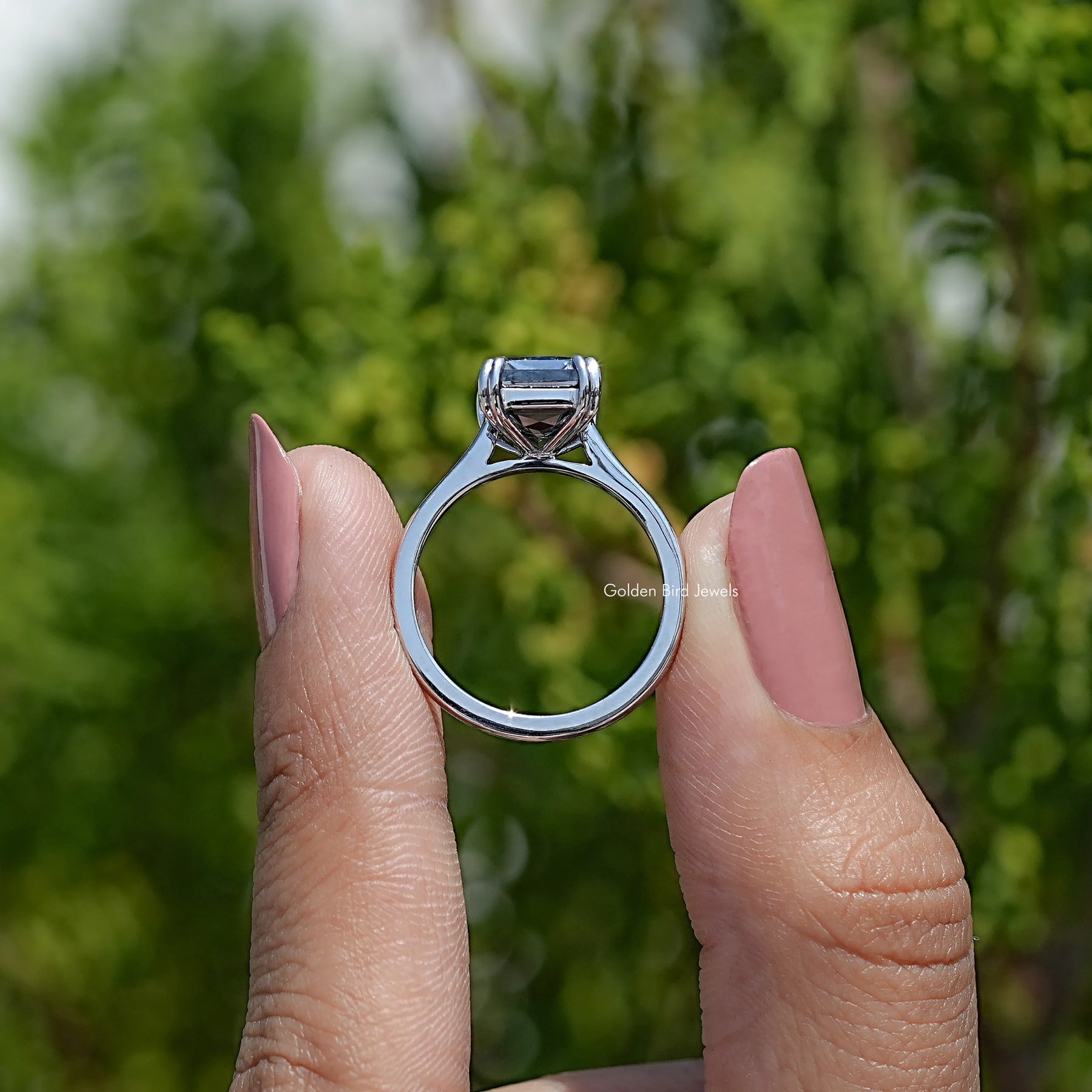 Gray Criss Cut Moissanite Solitaire Ring