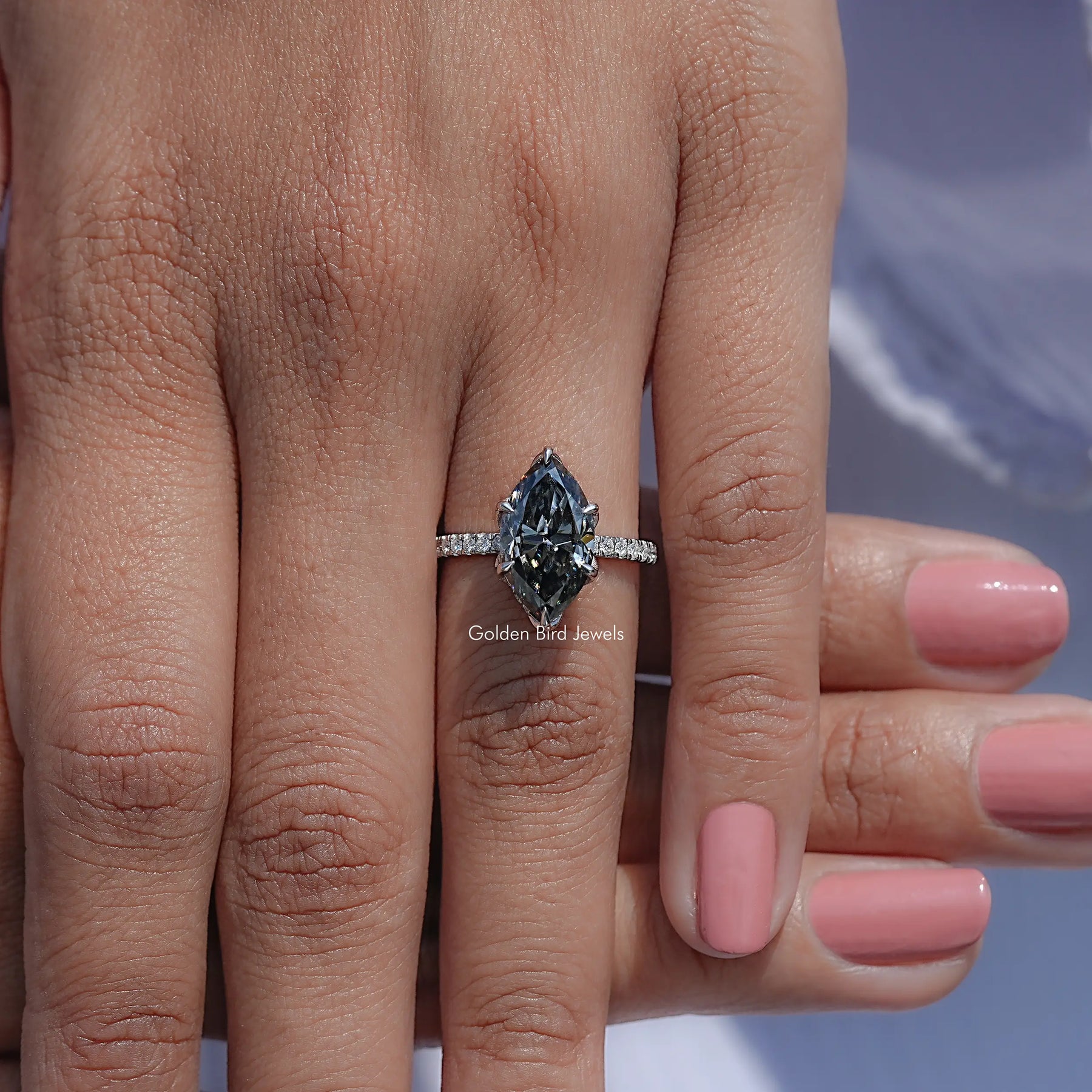 Gray Marquise Moissanite Accent Stone Ring