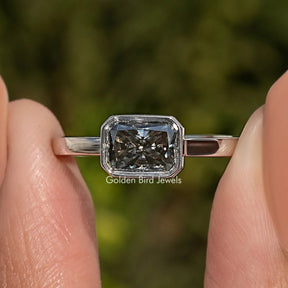 Gray Radiant Cut Moissanite Solitaire Ring