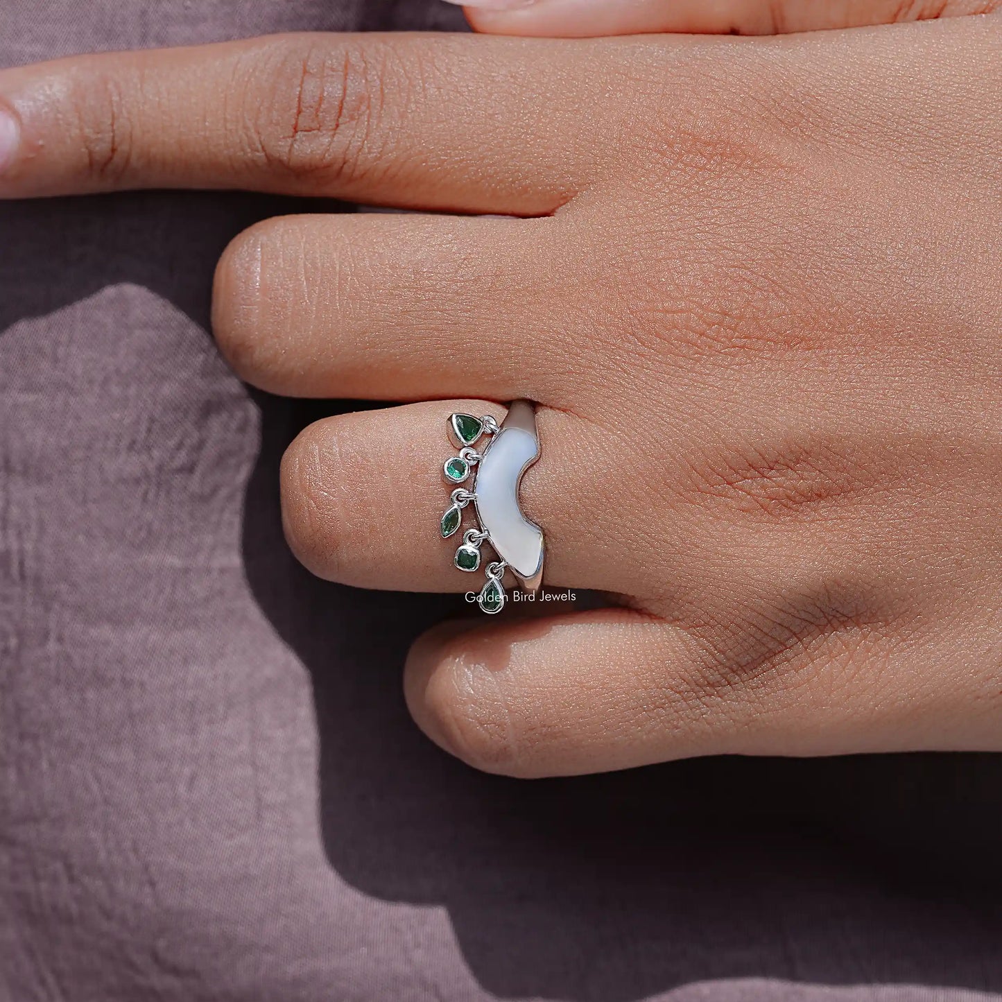 Multi Shape Gemstone Curved Bezel Set Engagement Ring