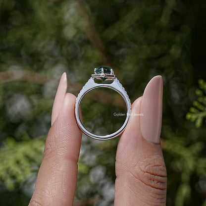 Dutch Marquise Moissanite Gemstone Halo Accent Ring