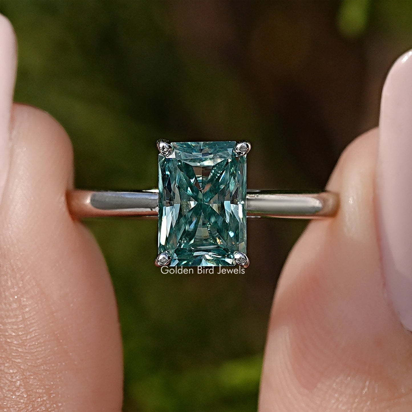 Radiant Moissanite Gemstone Solitaire Engagement Ring