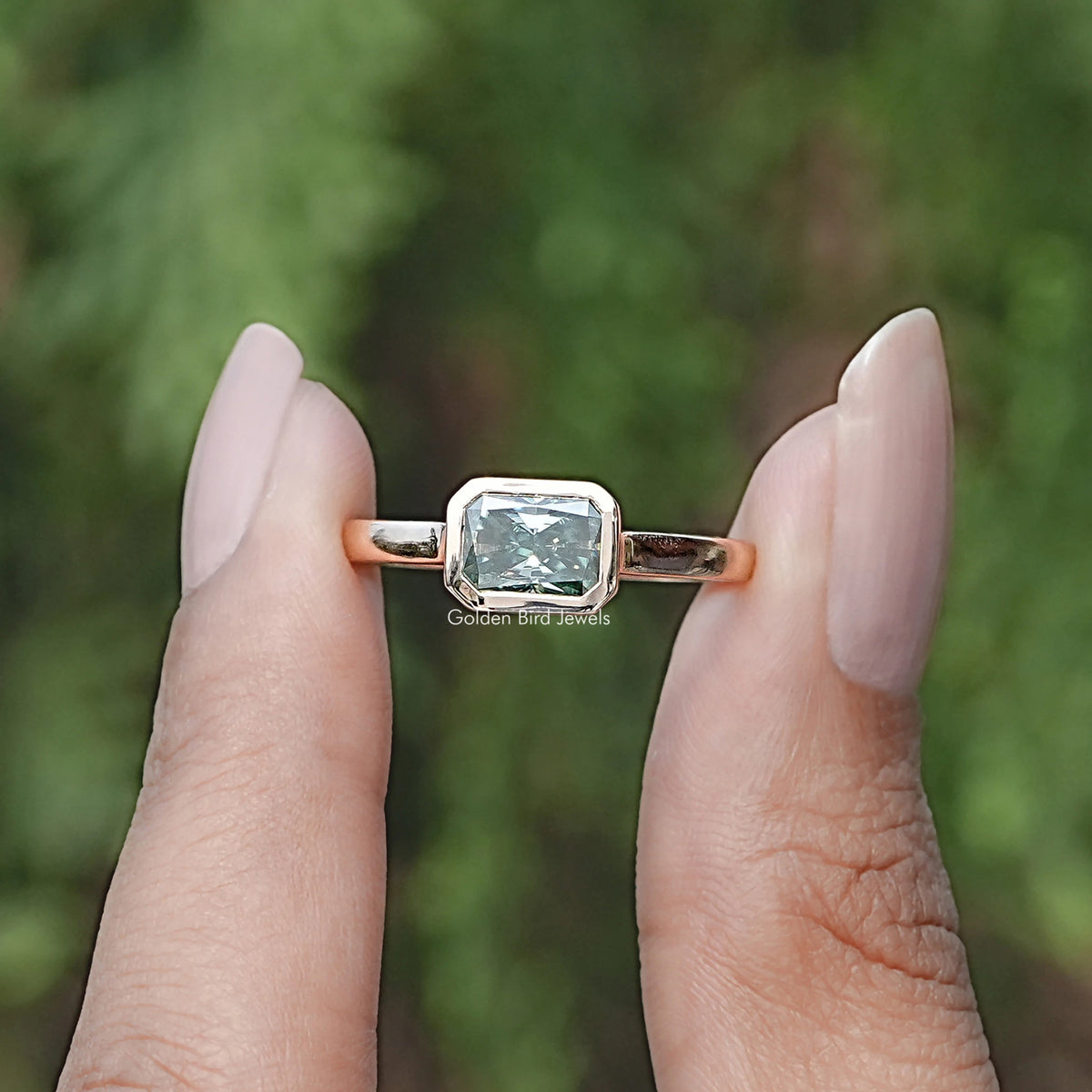 Bezel Set Radiant Moissanite Solitaire Engagement Ring