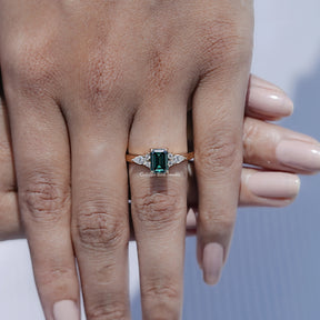 Green Emerald Moissanite Engagement Ring