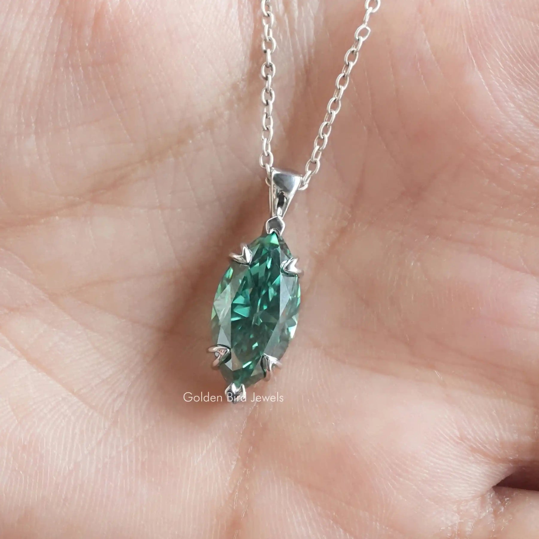 [Green marquise pendant set in prong setting]-[Golden Bird Jewels]