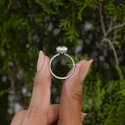 Elongated Old Mine Cushion Moissanite Half Bezel Set Ring