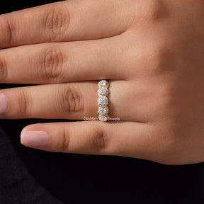 Detailed View Of Moissanite Round Cut Eternity Band In Yellow Gold