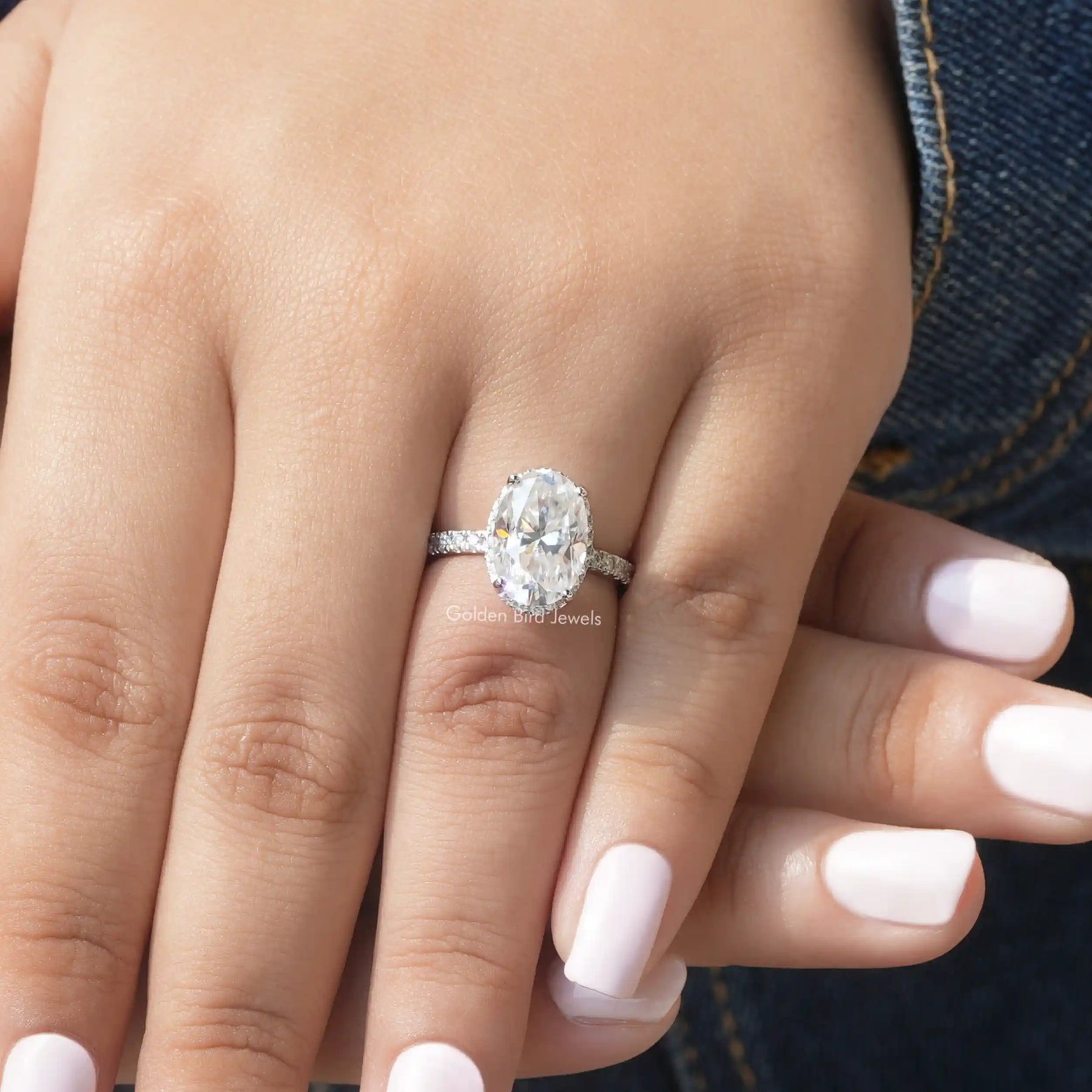 Oval hidden halo engagement ring 2025