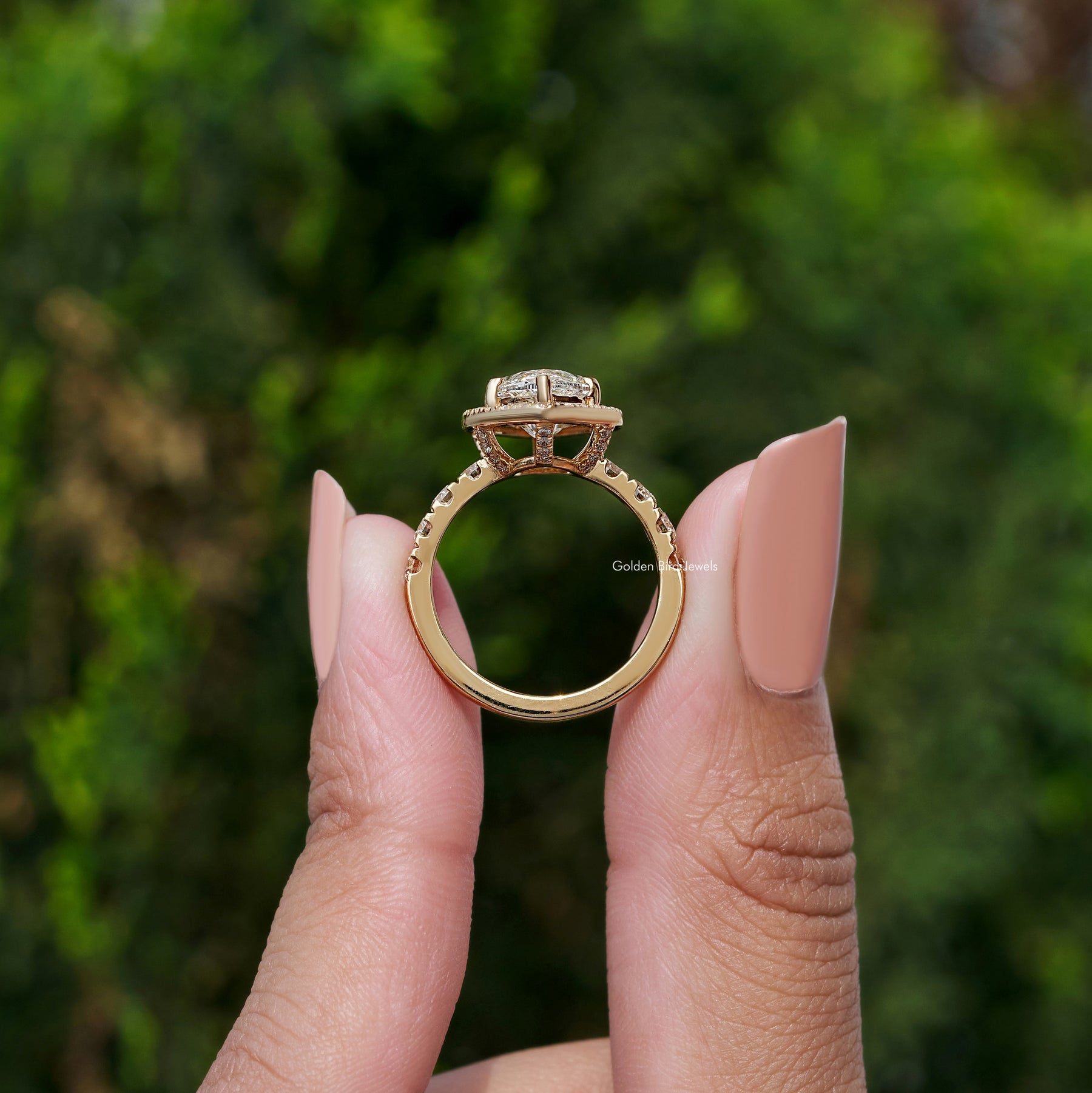Marquise Cut Lab Grown Halo Accent Engagement Ring