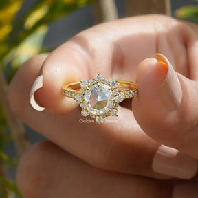 [Halo moissanite rose cut ring made of side round cut stones]-[Golden Bird Jewels]