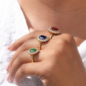 View of Oval Cut Gemstone Engagement Ring In finger