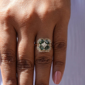 View of Green Oval Cut Moissanite Engagement Ring In White Gold