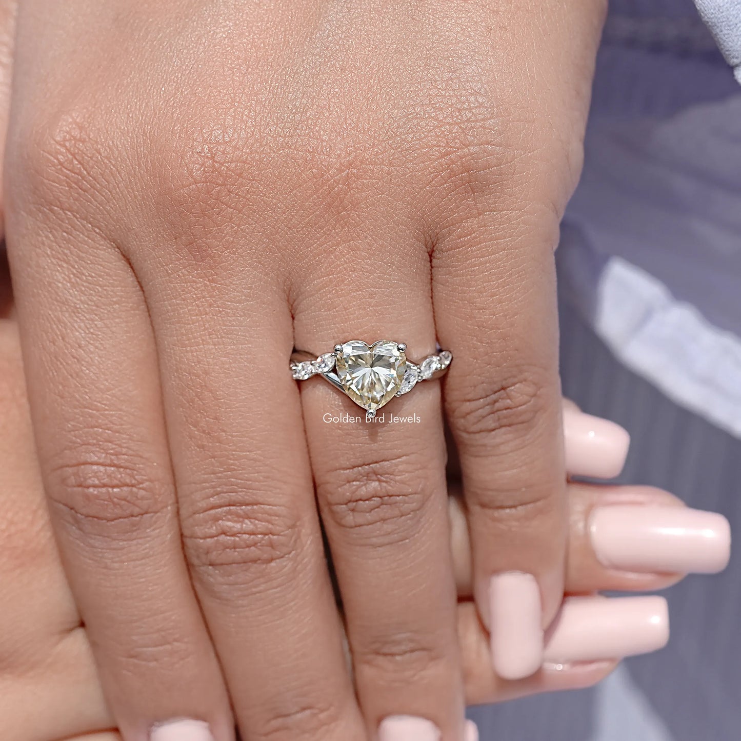 Heart & Marquise Moissanite Diamond Floral Wedding Ring