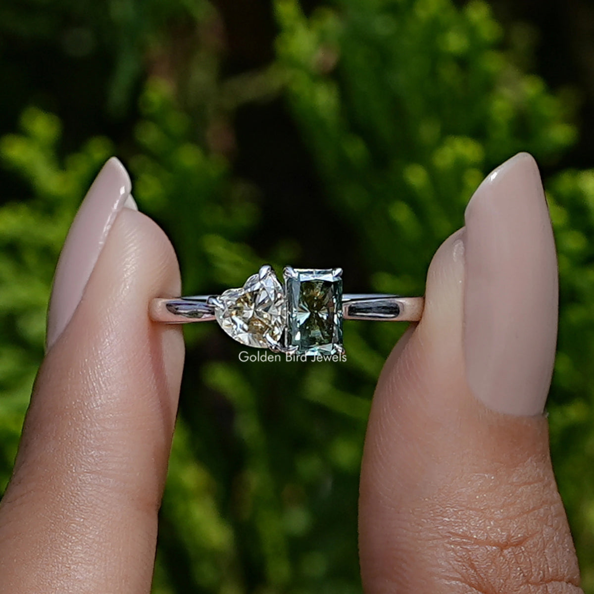 Heart And Radiant Cut Moissanite Toi Et Moi Ring