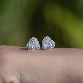 In Hand Showing View Of heart Cut Diamond Stud Earring   