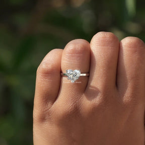 Close-Up View of Heart Cut Lab Diamond Solitaire Ring In White Gold