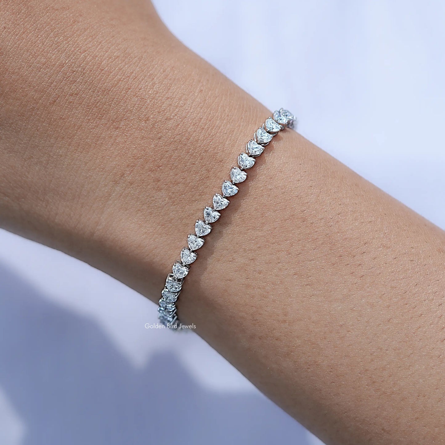 Detailed View of Heart Cut Lab Tennis Bracelet
