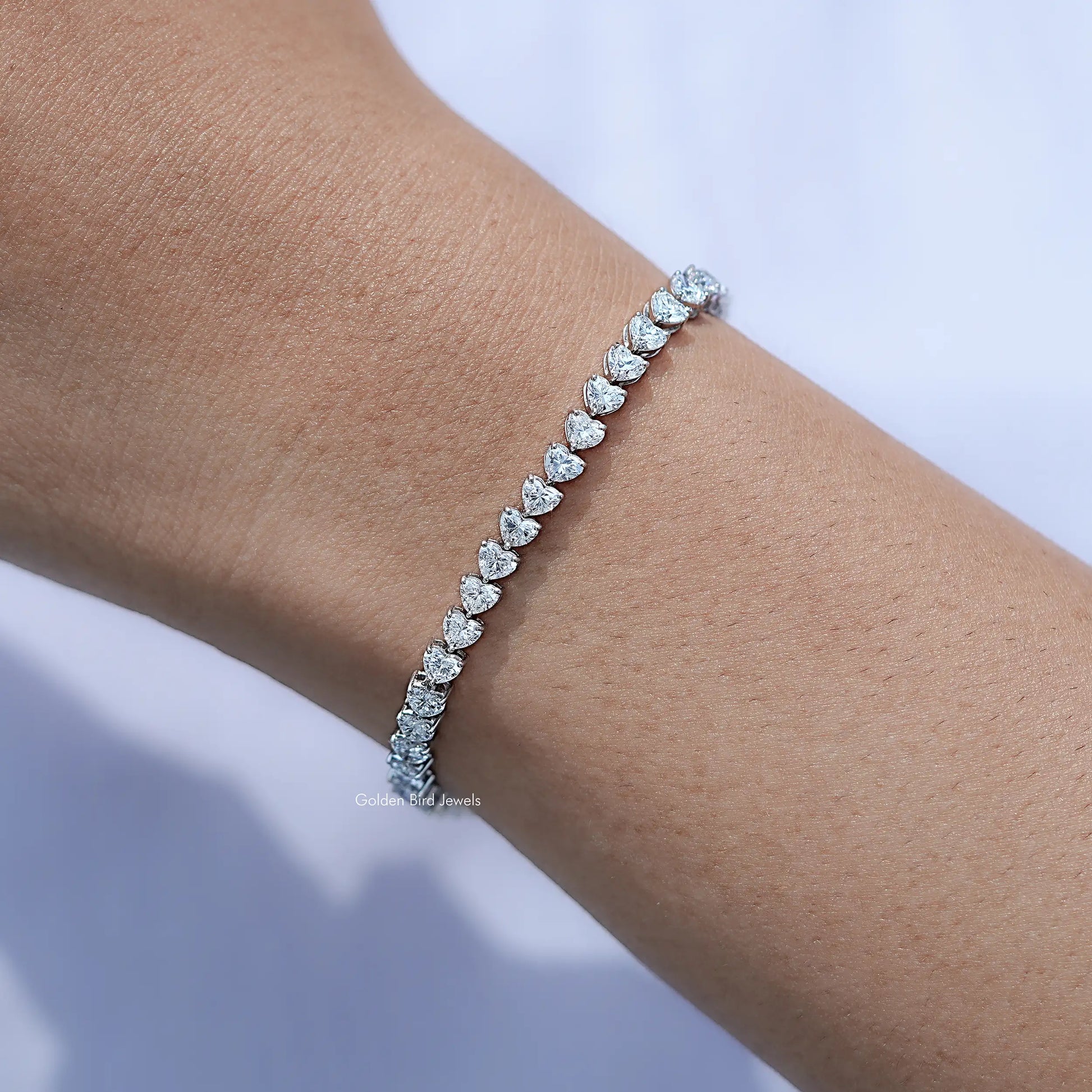 Detailed View of Heart Cut Lab Tennis Bracelet
