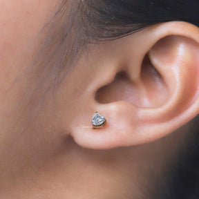 Front view of heart shaped moissanite stud earrings