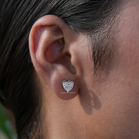 In Ear view of heart Cut lab diamond Stud Earrings