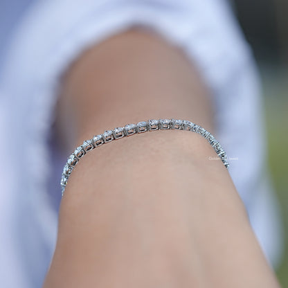 Heart Cut Diamond Tennis Steel Bracelet in Unique Pattern 
