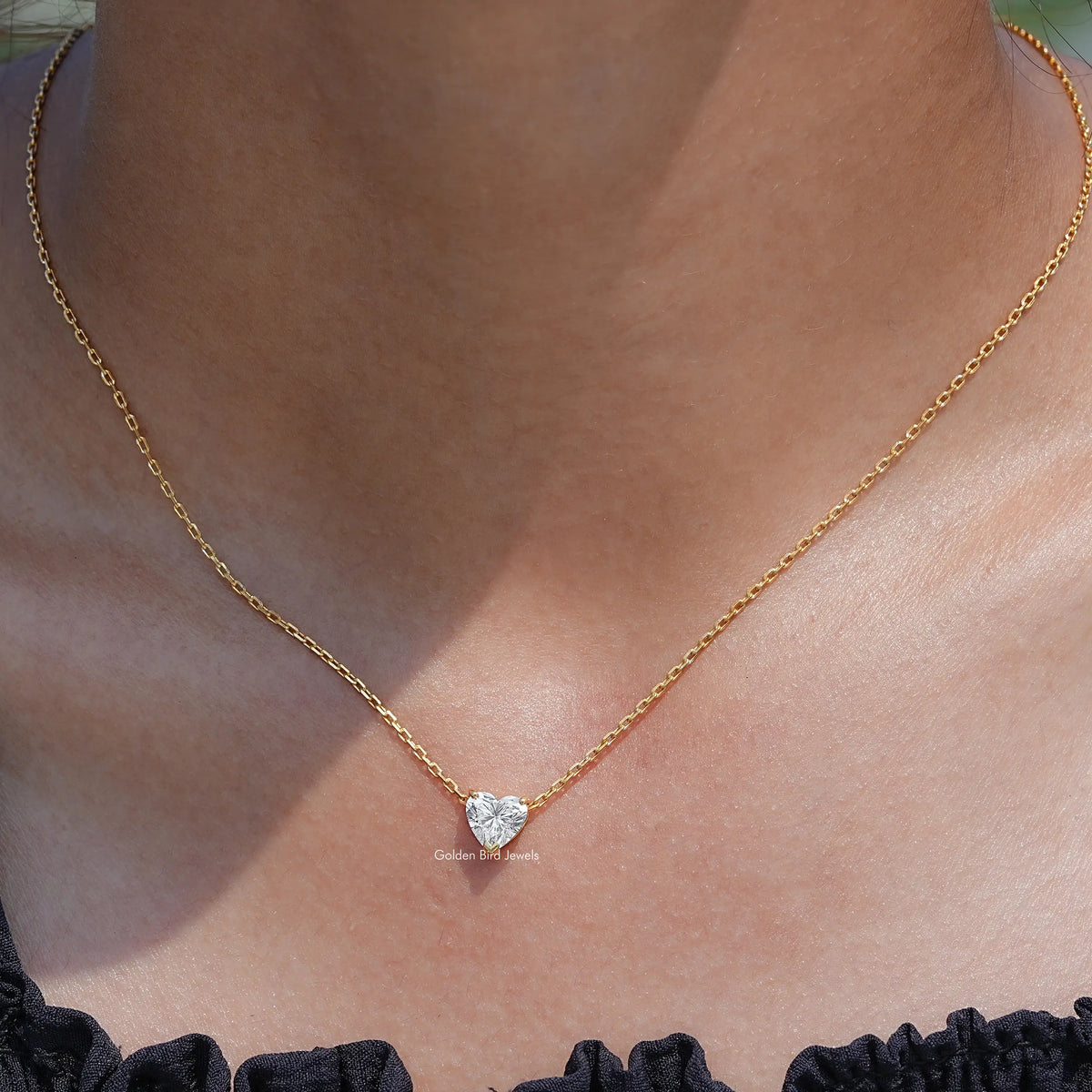 View of lab-grown diamond heart pendant 