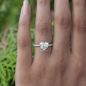 Detailed View Of Heart And Round Cut Diamond Ring In White Gold