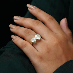 [Moissanite Oval & Heart Cut 2 Stone Wedding Ring]-[Golden Bird Jewels]