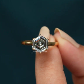 [2.70 Carat Hexagon Cut Moissanite Hidden Halo Engagement Ring]-[Golden Bird Jewels]