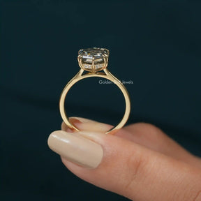 [Moissanite Hexagon Cut  Hidden Halo Engagement Ring With Shank Setting]-[Golden Bird Jewels]